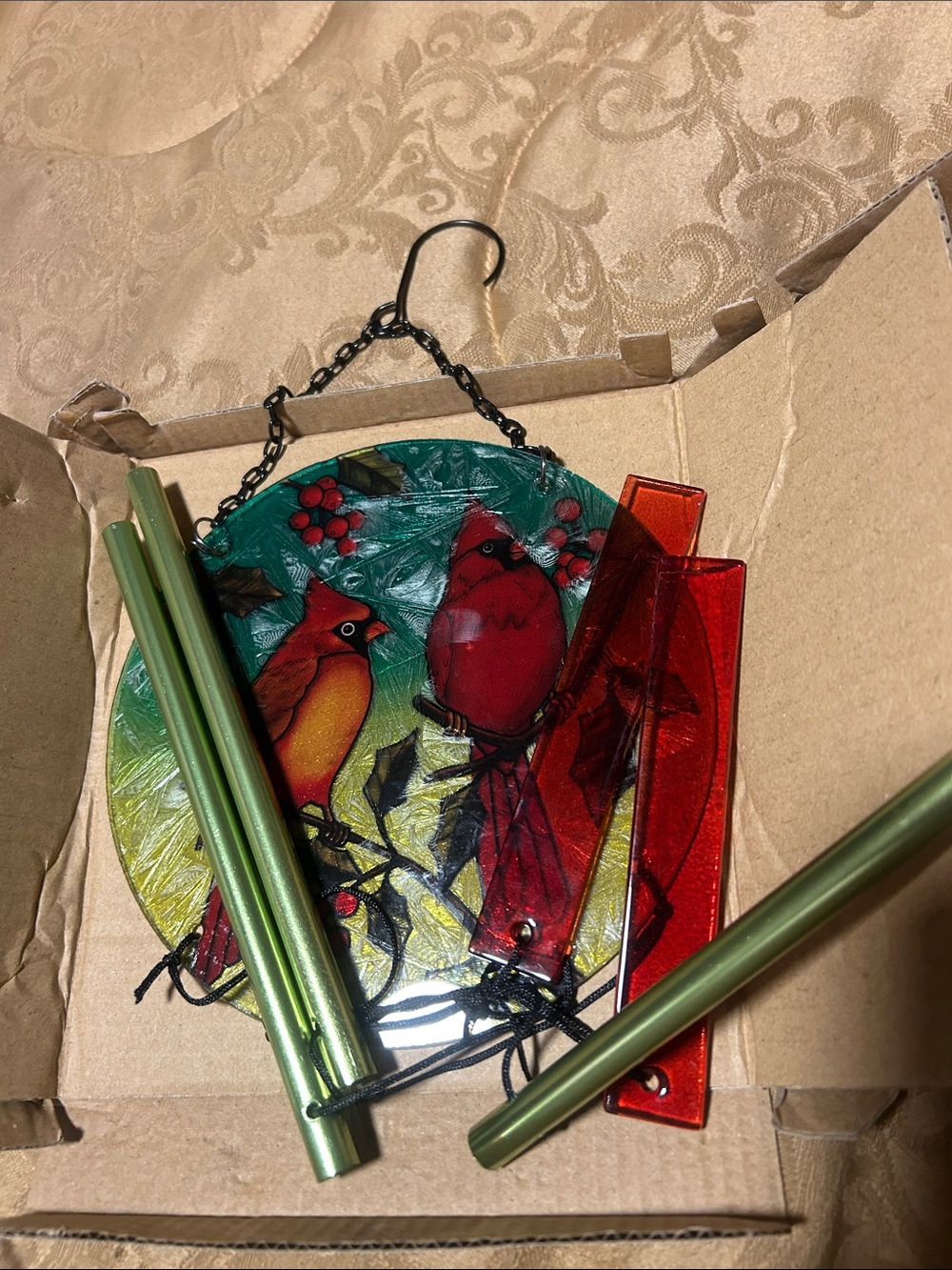 Cardinal Bird Wind Chime Wall Hanging - Red and Green
